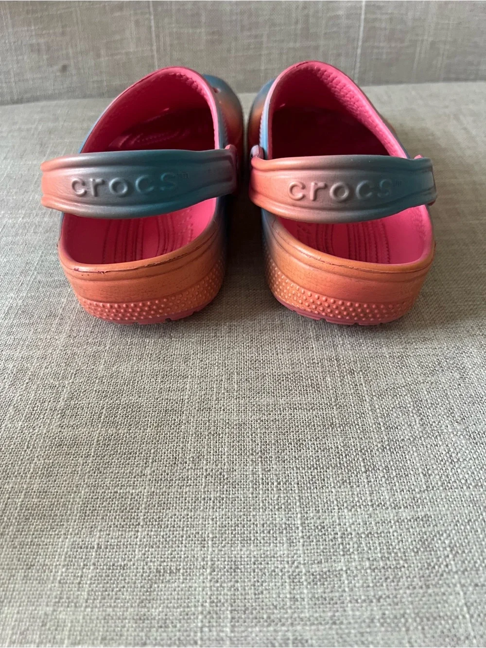 CROCS Classic kids orange/Pink/Blue Slip-On mule Clogs w/strap, kid size 1